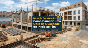 Dicas de construção para garantir uma obra de qualidade do início ao fim com edifício em construção e construção concluída.